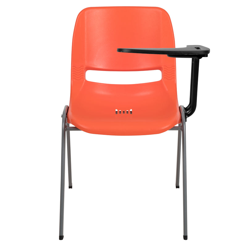 Orange Ergonomic Shell Chair with Left Handed Flip-Up Tablet Arm