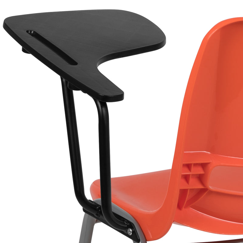 Orange Ergonomic Shell Chair with Left Handed Flip-Up Tablet Arm