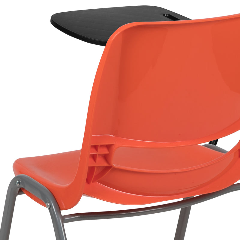 Orange Ergonomic Shell Chair with Right Handed Flip-Up Tablet Arm