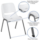 SINGLEWAVE Series 880 lb. Capacity White Ergonomic Shell Stack Chair with Gray Frame