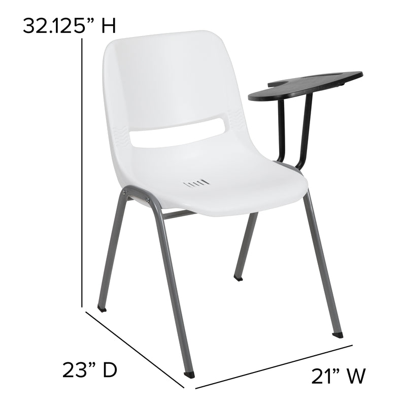 White Ergonomic Shell Chair with Left Handed Flip-Up Tablet Arm