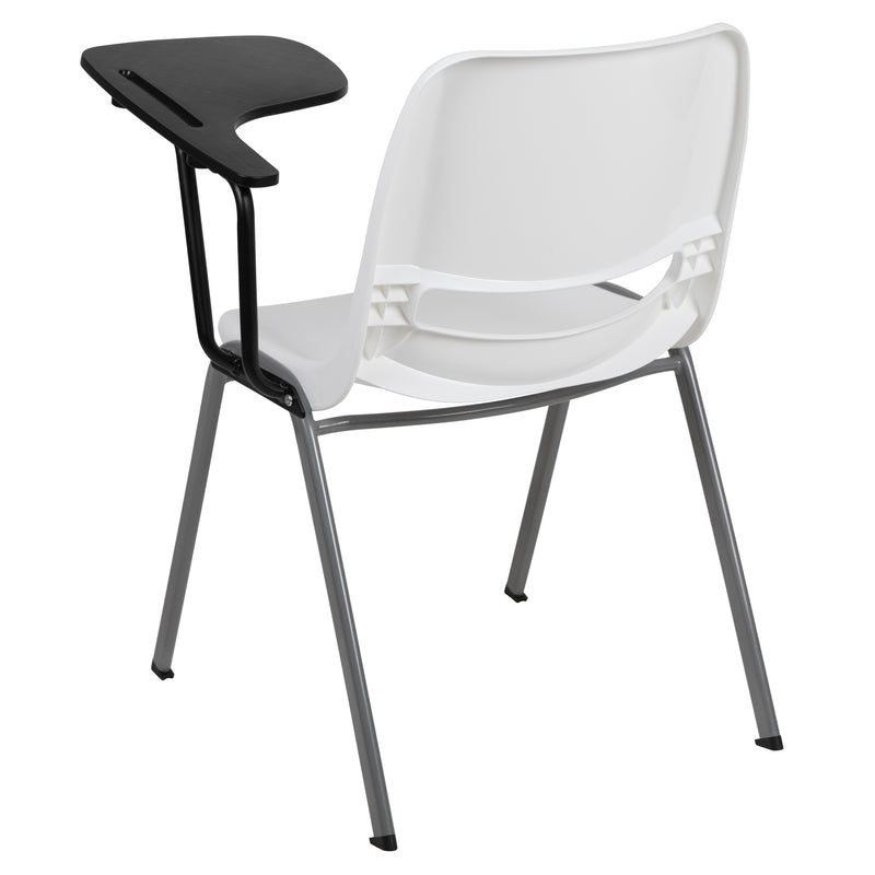 White Ergonomic Shell Chair with Left Handed Flip-Up Tablet Arm