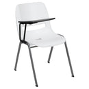 White Ergonomic Shell Chair with Right Handed Flip-Up Tablet Arm