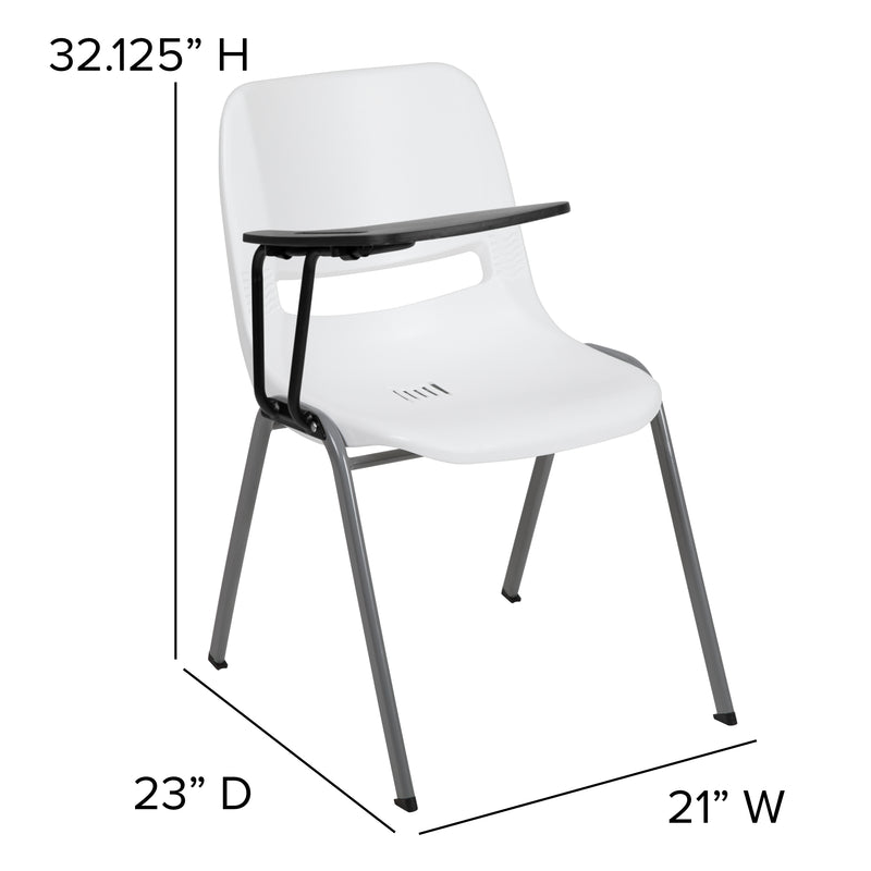 White Ergonomic Shell Chair with Right Handed Flip-Up Tablet Arm