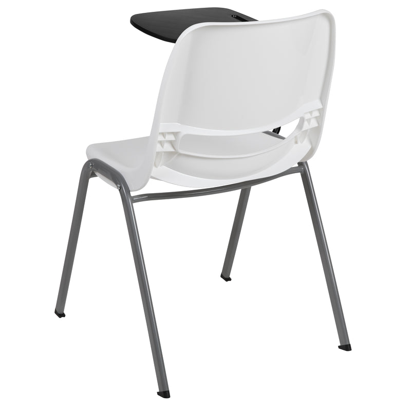 White Ergonomic Shell Chair with Right Handed Flip-Up Tablet Arm