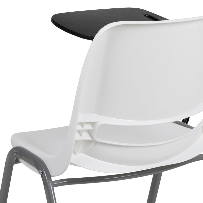 White Ergonomic Shell Chair with Right Handed Flip-Up Tablet Arm