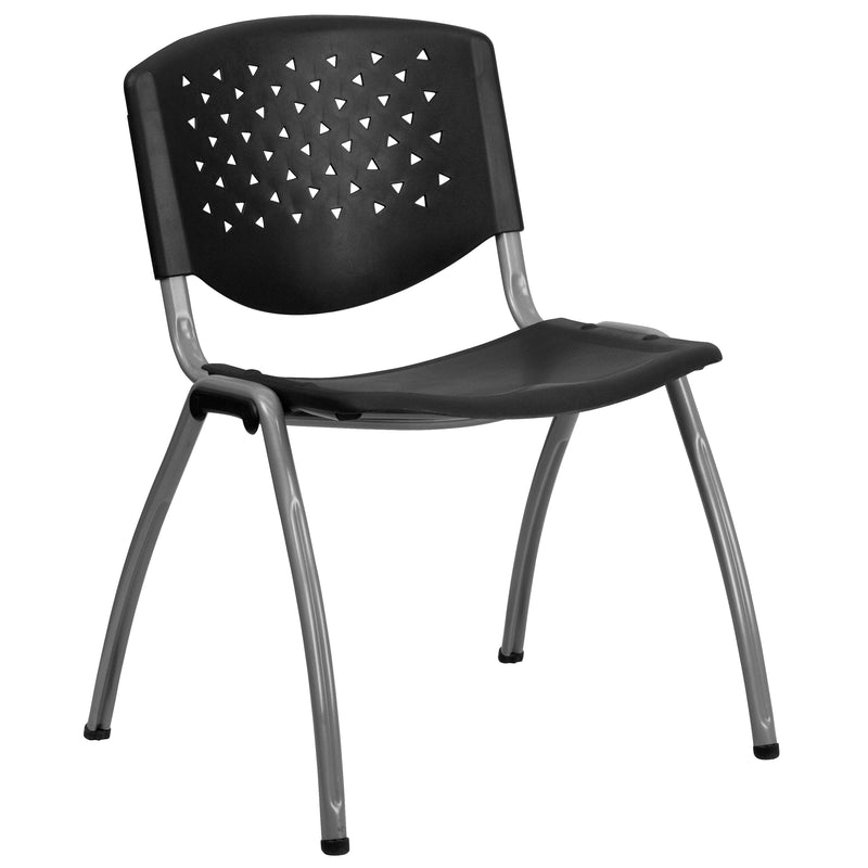 SINGLEWAVE Series 880 lb. Capacity Black Plastic Stack Chair with Titanium Gray Powder Coated Frame