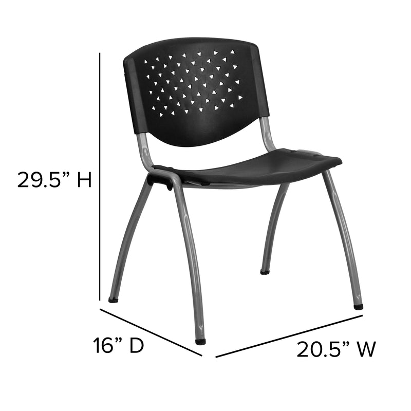 SINGLEWAVE Series 880 lb. Capacity Black Plastic Stack Chair with Titanium Gray Powder Coated Frame