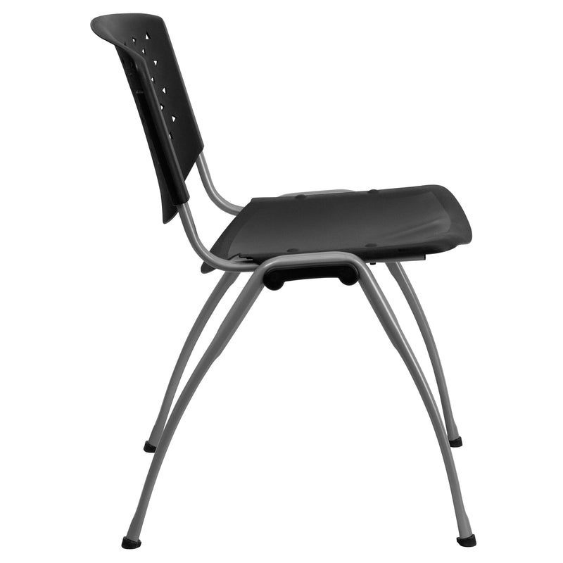 SINGLEWAVE Series 880 lb. Capacity Black Plastic Stack Chair with Titanium Gray Powder Coated Frame