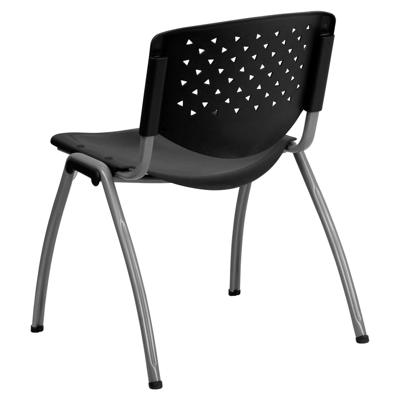 SINGLEWAVE Series 880 lb. Capacity Black Plastic Stack Chair with Titanium Gray Powder Coated Frame