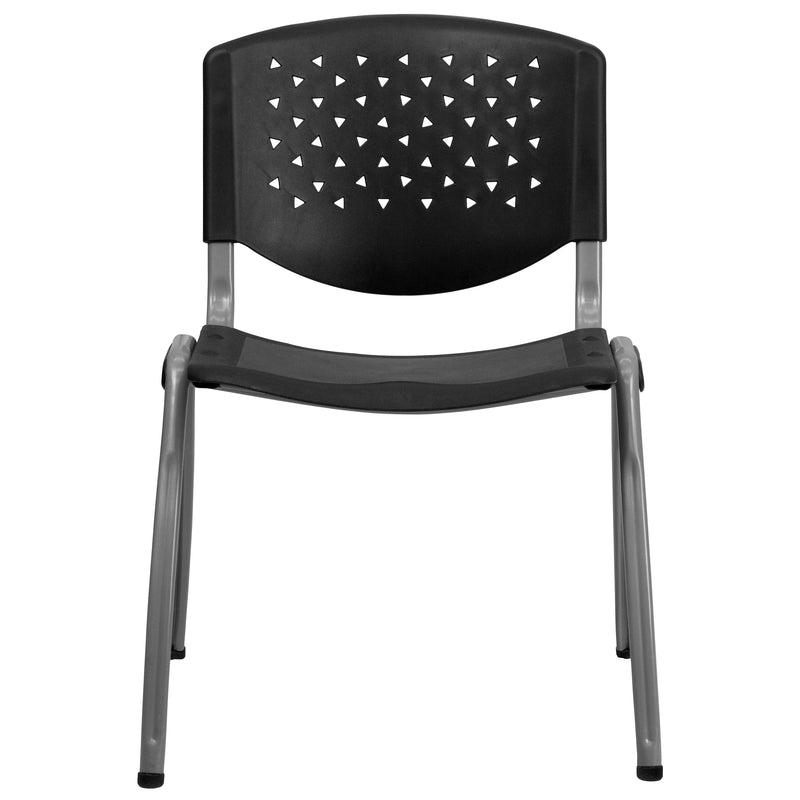 SINGLEWAVE Series 880 lb. Capacity Black Plastic Stack Chair with Titanium Gray Powder Coated Frame