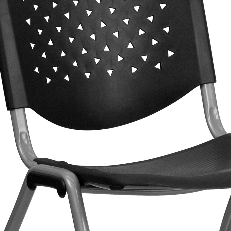 SINGLEWAVE Series 880 lb. Capacity Black Plastic Stack Chair with Titanium Gray Powder Coated Frame