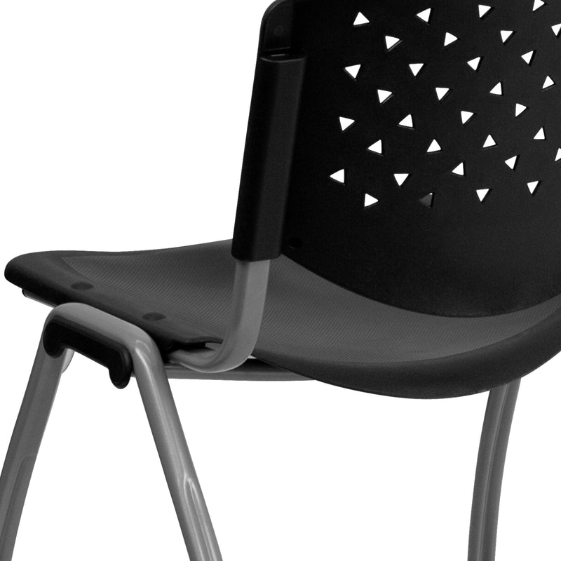 SINGLEWAVE Series 880 lb. Capacity Black Plastic Stack Chair with Titanium Gray Powder Coated Frame