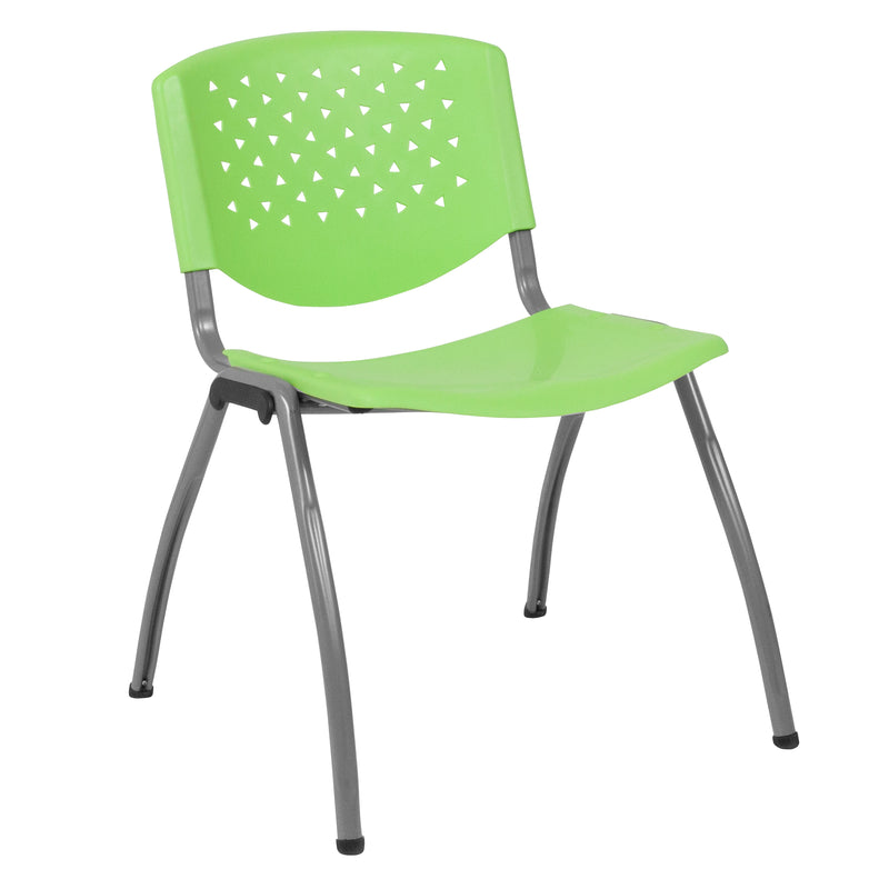 SINGLEWAVE Series 880 lb. Capacity Green Plastic Stack Chair with Titanium Gray Powder Coated Frame