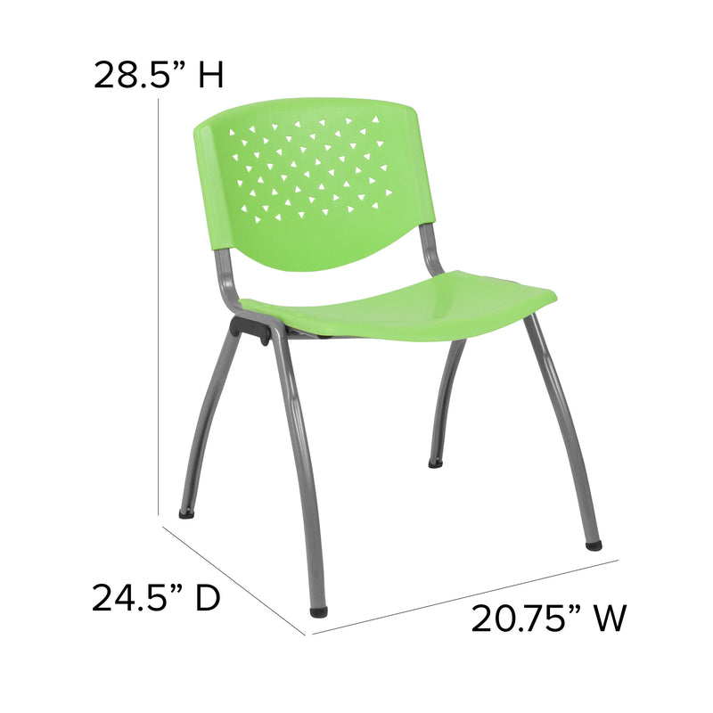 SINGLEWAVE Series 880 lb. Capacity Green Plastic Stack Chair with Titanium Gray Powder Coated Frame