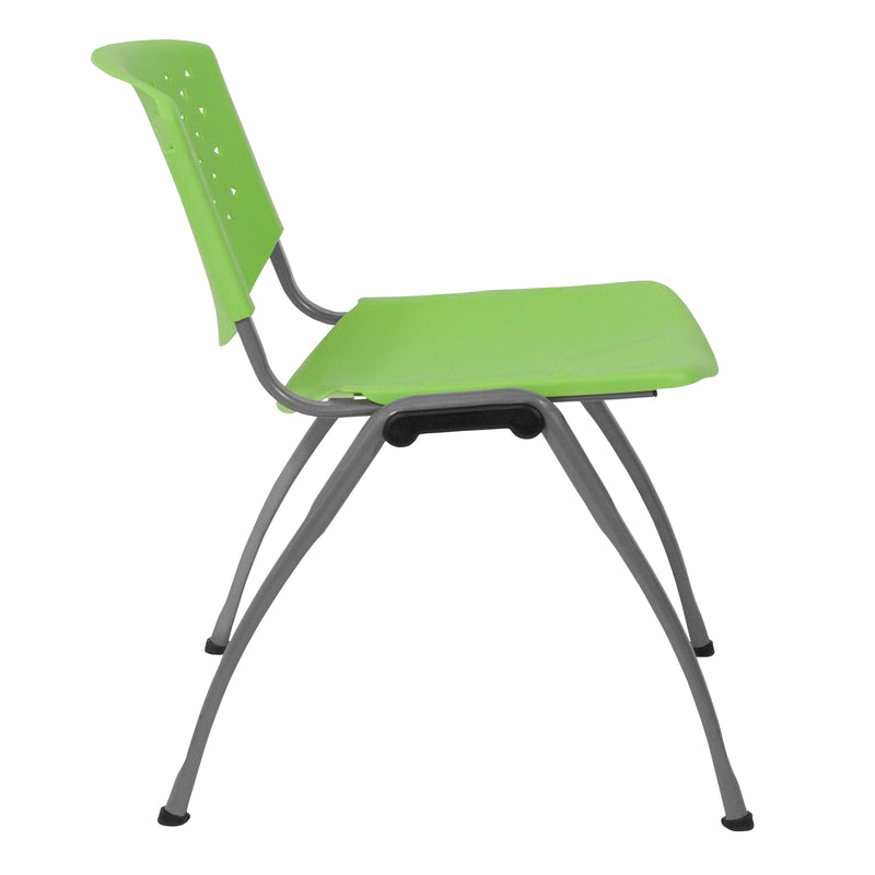 SINGLEWAVE Series 880 lb. Capacity Green Plastic Stack Chair with Titanium Gray Powder Coated Frame