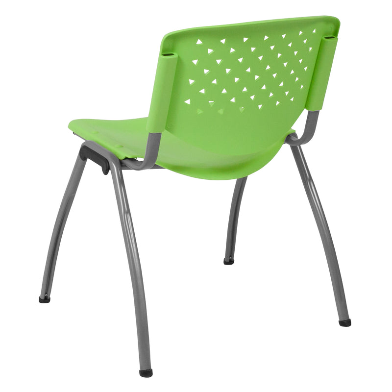 SINGLEWAVE Series 880 lb. Capacity Green Plastic Stack Chair with Titanium Gray Powder Coated Frame