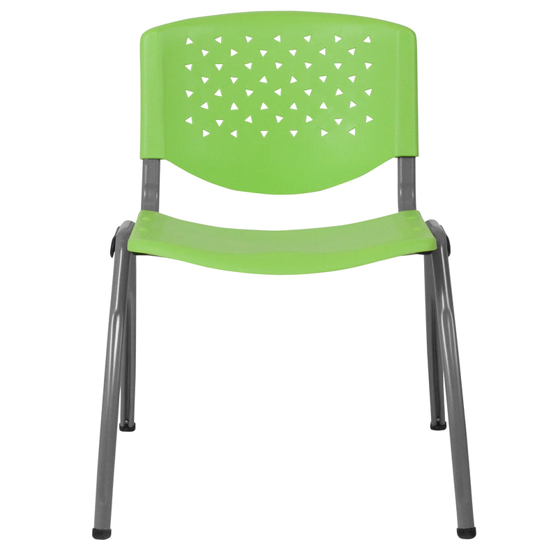 SINGLEWAVE Series 880 lb. Capacity Green Plastic Stack Chair with Titanium Gray Powder Coated Frame