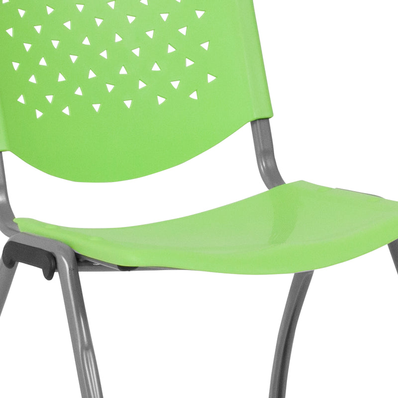 SINGLEWAVE Series 880 lb. Capacity Green Plastic Stack Chair with Titanium Gray Powder Coated Frame