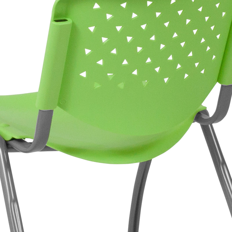 SINGLEWAVE Series 880 lb. Capacity Green Plastic Stack Chair with Titanium Gray Powder Coated Frame