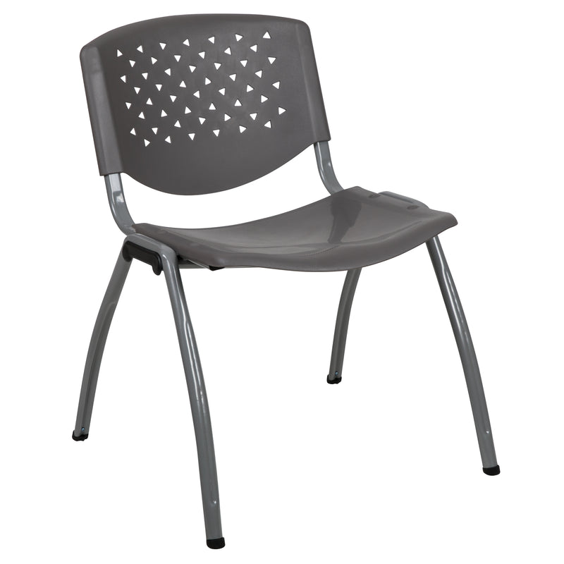 SINGLEWAVE Series 880 lb. Capacity Gray Plastic Stack Chair with Titanium Gray Powder Coated Frame