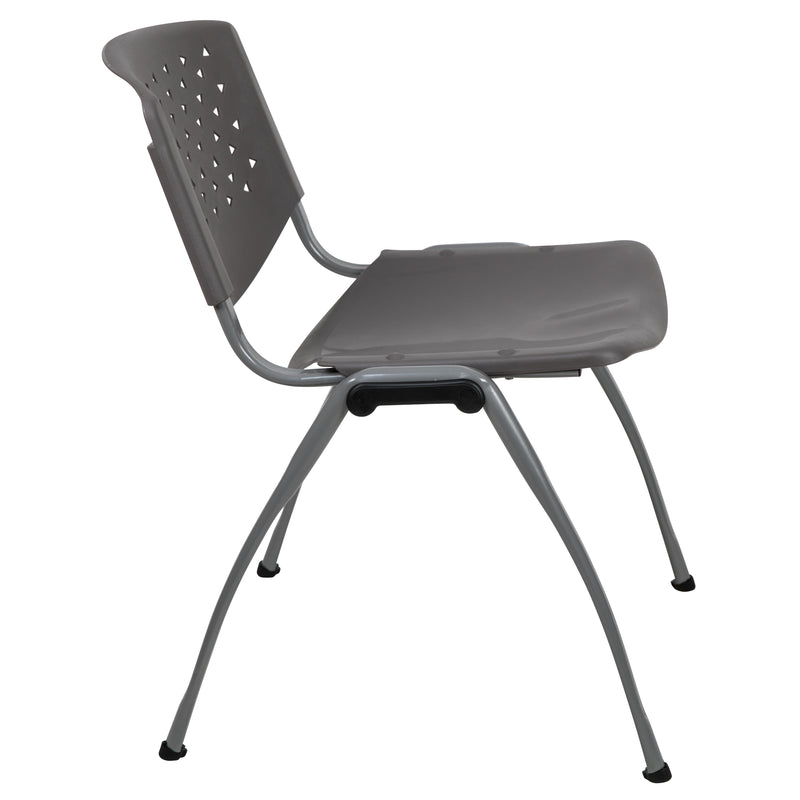 SINGLEWAVE Series 880 lb. Capacity Gray Plastic Stack Chair with Titanium Gray Powder Coated Frame