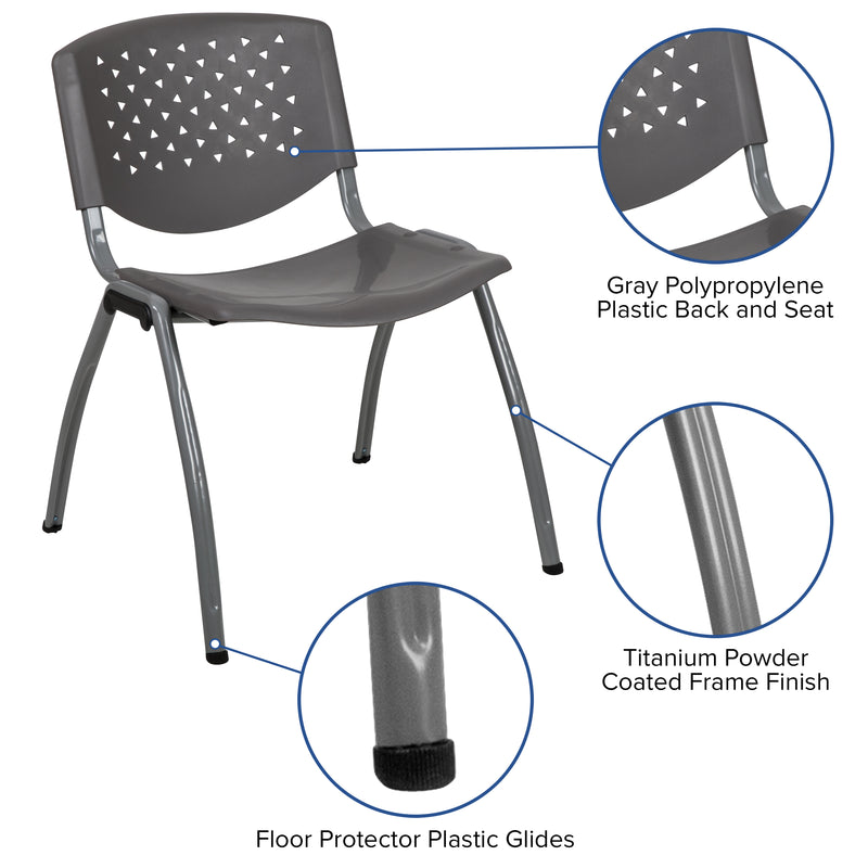 SINGLEWAVE Series 880 lb. Capacity Gray Plastic Stack Chair with Titanium Gray Powder Coated Frame