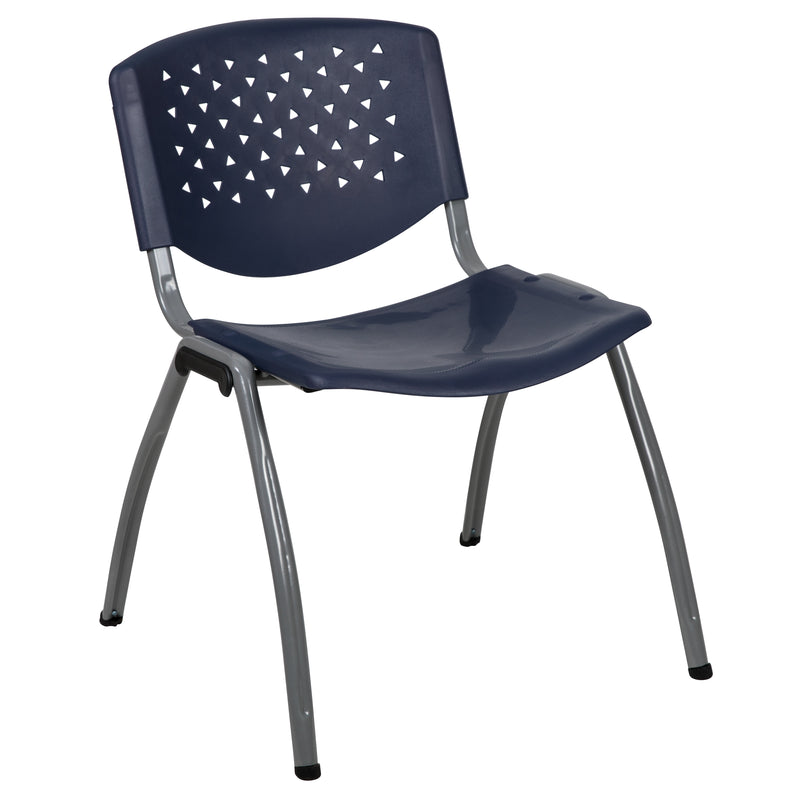 SINGLEWAVE Series 880 lb. Capacity Navy Plastic Stack Chair with Titanium Gray Powder Coated Frame