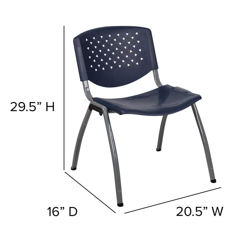 SINGLEWAVE Series 880 lb. Capacity Navy Plastic Stack Chair with Titanium Gray Powder Coated Frame