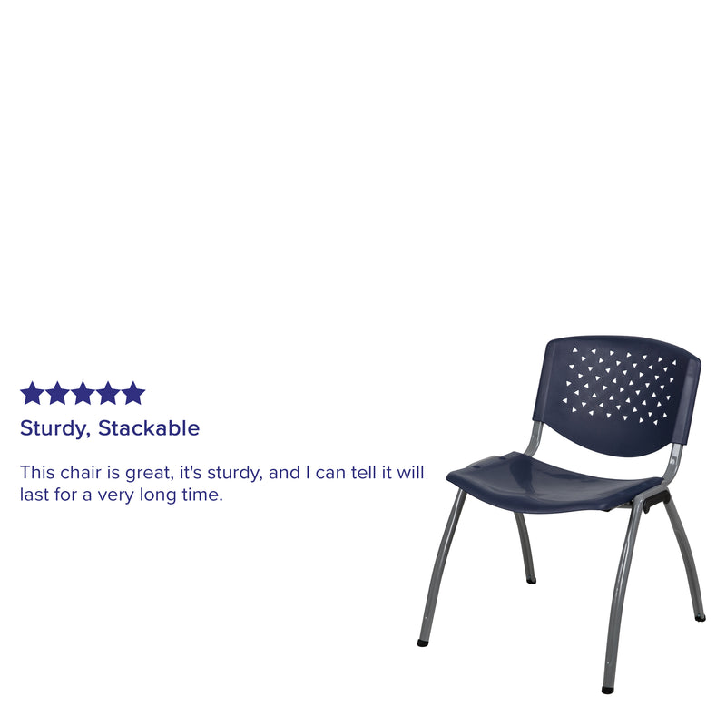 SINGLEWAVE Series 880 lb. Capacity Navy Plastic Stack Chair with Titanium Gray Powder Coated Frame