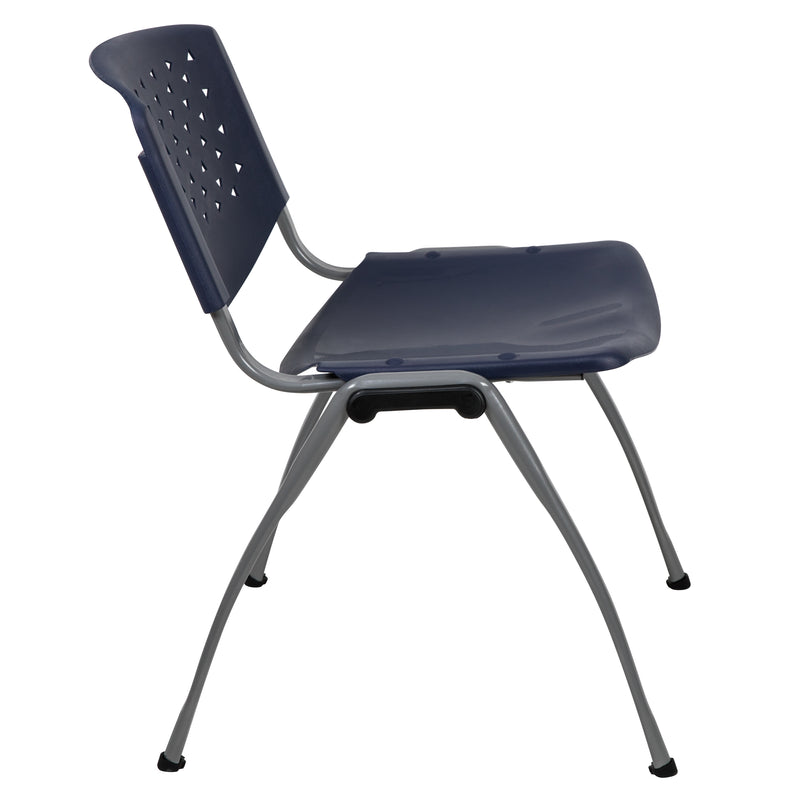 SINGLEWAVE Series 880 lb. Capacity Navy Plastic Stack Chair with Titanium Gray Powder Coated Frame