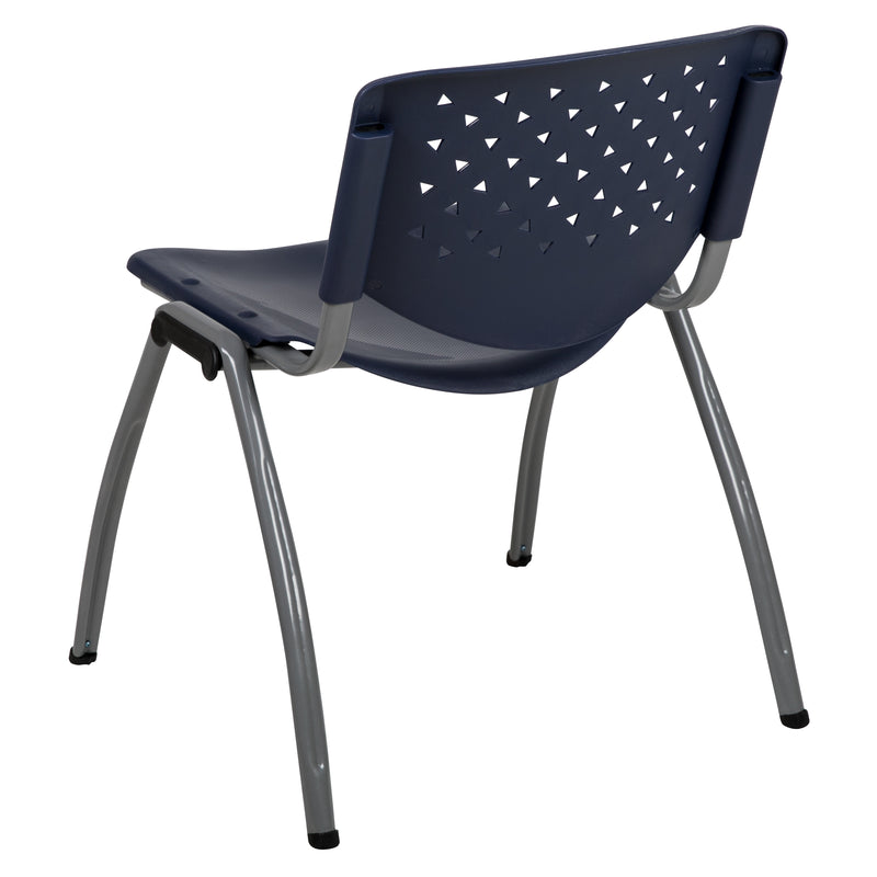 SINGLEWAVE Series 880 lb. Capacity Navy Plastic Stack Chair with Titanium Gray Powder Coated Frame