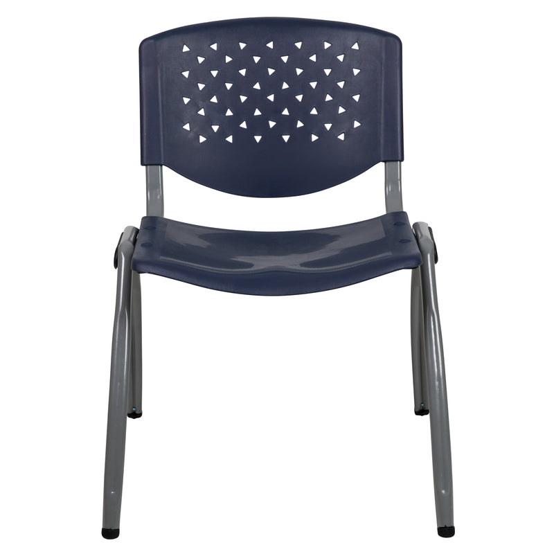 SINGLEWAVE Series 880 lb. Capacity Navy Plastic Stack Chair with Titanium Gray Powder Coated Frame