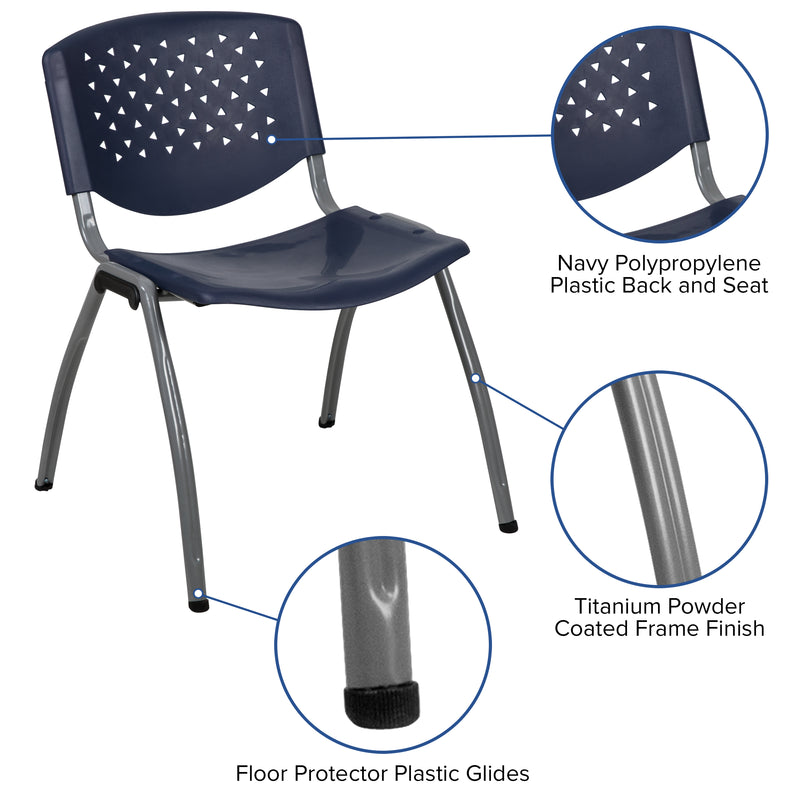 SINGLEWAVE Series 880 lb. Capacity Navy Plastic Stack Chair with Titanium Gray Powder Coated Frame