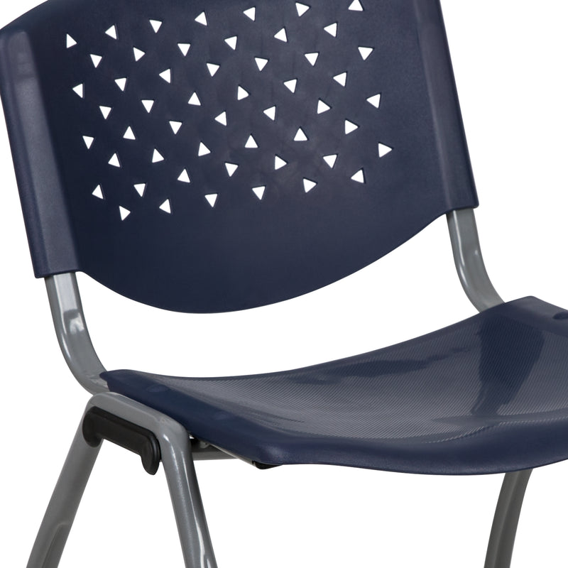 SINGLEWAVE Series 880 lb. Capacity Navy Plastic Stack Chair with Titanium Gray Powder Coated Frame