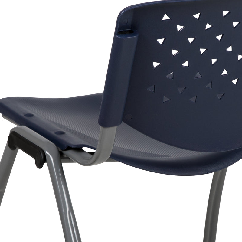 SINGLEWAVE Series 880 lb. Capacity Navy Plastic Stack Chair with Titanium Gray Powder Coated Frame