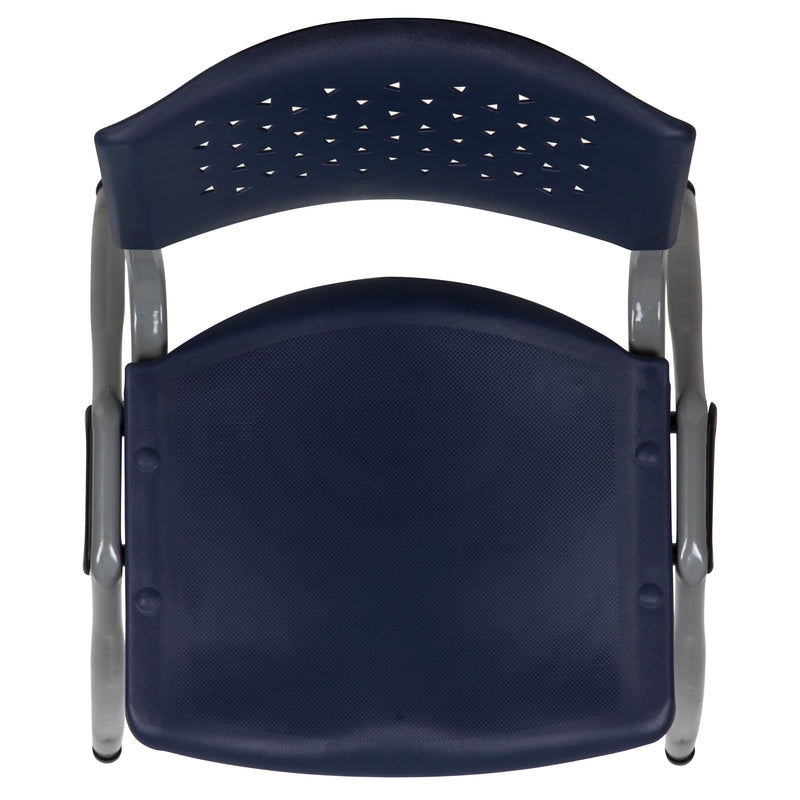 SINGLEWAVE Series 880 lb. Capacity Navy Plastic Stack Chair with Titanium Gray Powder Coated Frame