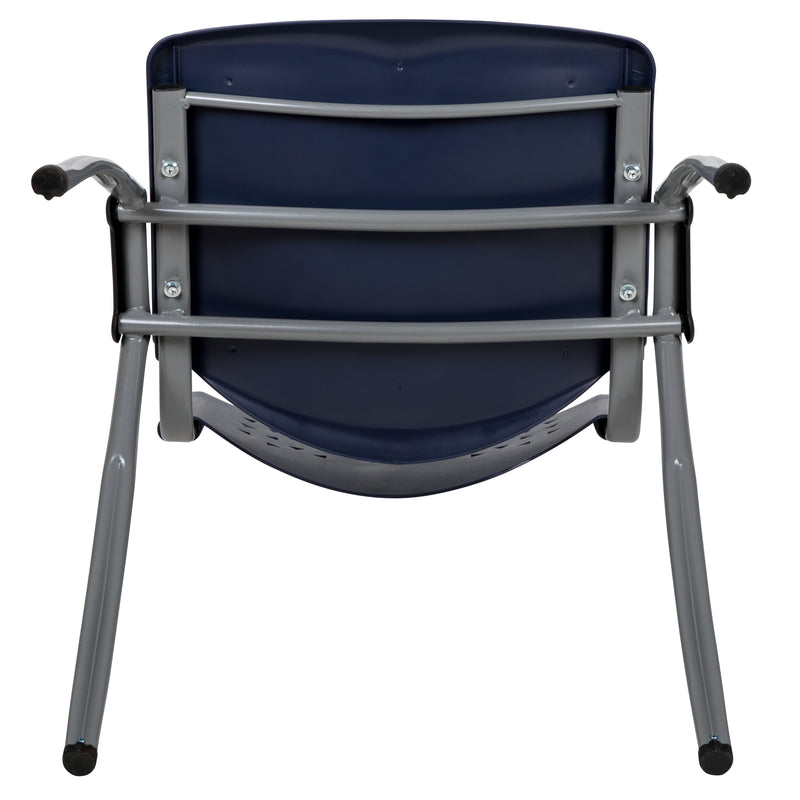 SINGLEWAVE Series 880 lb. Capacity Navy Plastic Stack Chair with Titanium Gray Powder Coated Frame