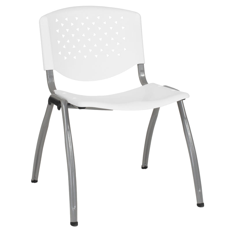 SINGLEWAVE Series 880 lb. Capacity White Plastic Stack Chair with Titanium Gray Powder Coated Frame