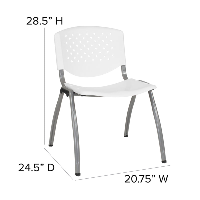 SINGLEWAVE Series 880 lb. Capacity White Plastic Stack Chair with Titanium Gray Powder Coated Frame