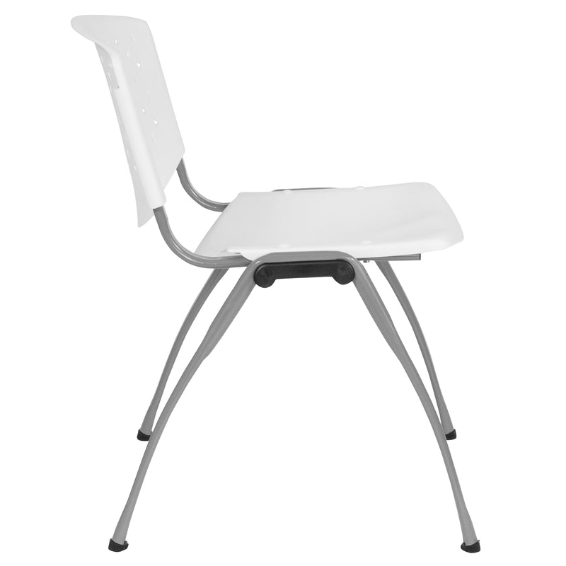 SINGLEWAVE Series 880 lb. Capacity White Plastic Stack Chair with Titanium Gray Powder Coated Frame