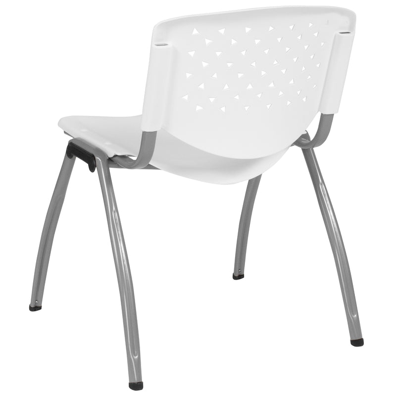 SINGLEWAVE Series 880 lb. Capacity White Plastic Stack Chair with Titanium Gray Powder Coated Frame