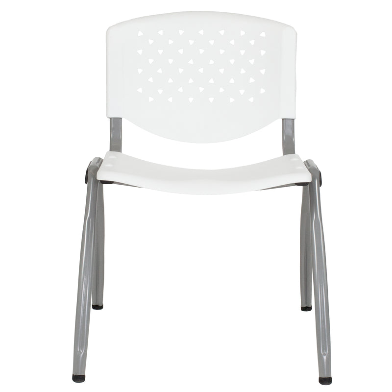 SINGLEWAVE Series 880 lb. Capacity White Plastic Stack Chair with Titanium Gray Powder Coated Frame