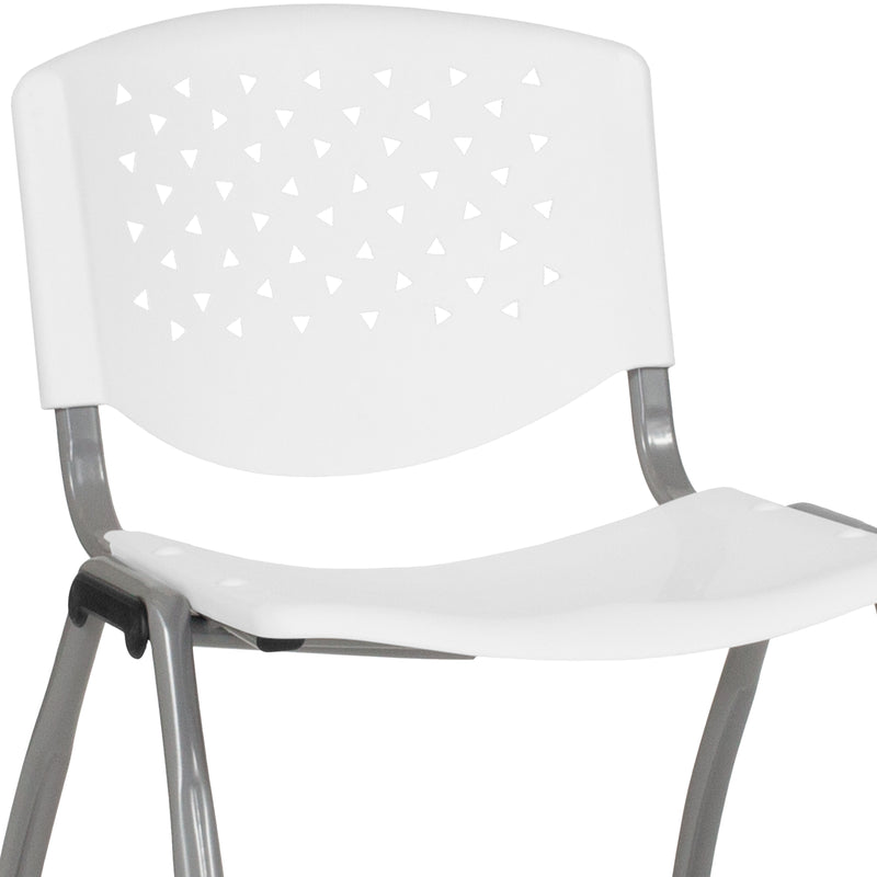 SINGLEWAVE Series 880 lb. Capacity White Plastic Stack Chair with Titanium Gray Powder Coated Frame