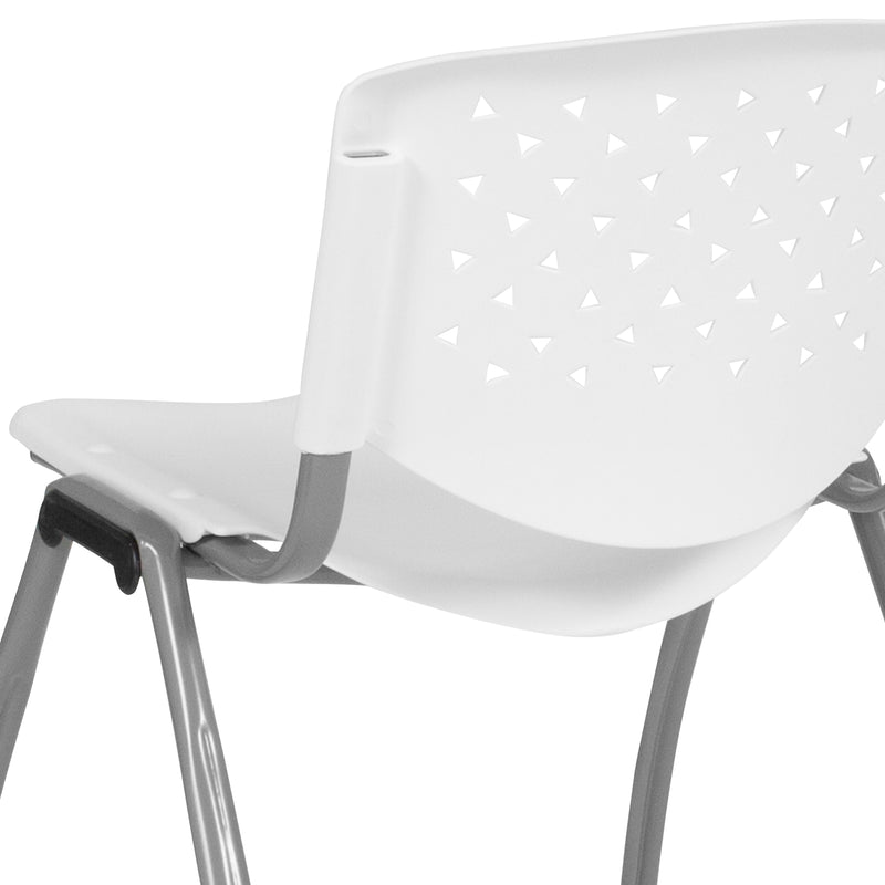 SINGLEWAVE Series 880 lb. Capacity White Plastic Stack Chair with Titanium Gray Powder Coated Frame