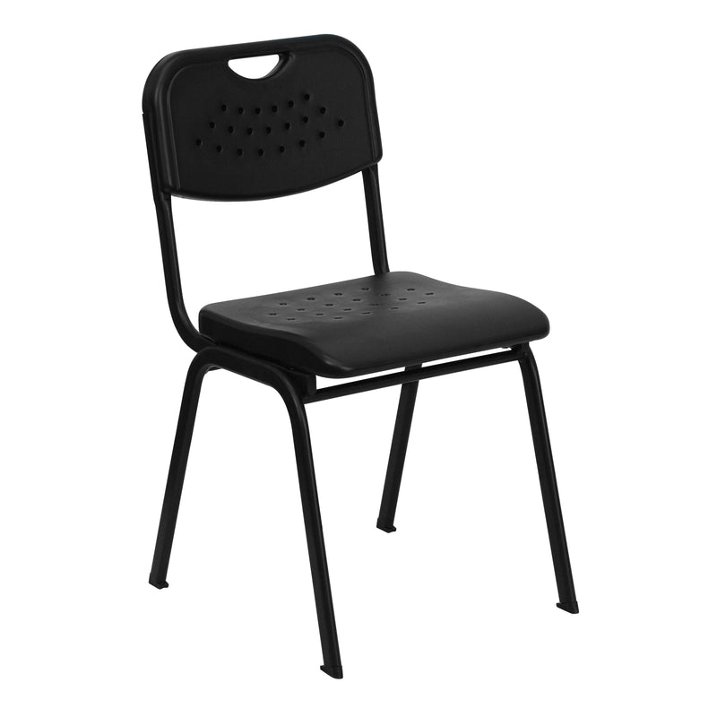 SINGLEWAVE Series 880 lb. Capacity Black Plastic Stack Chair with Open Back and Black Frame