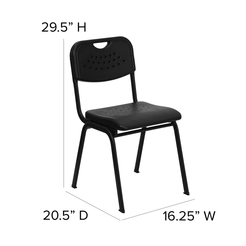 SINGLEWAVE Series 880 lb. Capacity Black Plastic Stack Chair with Open Back and Black Frame