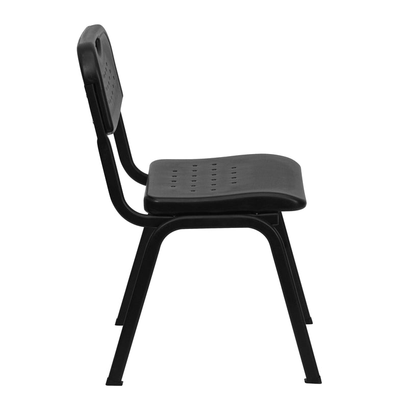 SINGLEWAVE Series 880 lb. Capacity Black Plastic Stack Chair with Open Back and Black Frame