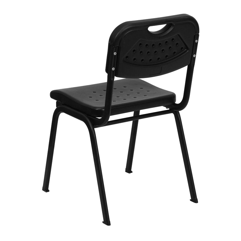 SINGLEWAVE Series 880 lb. Capacity Black Plastic Stack Chair with Open Back and Black Frame