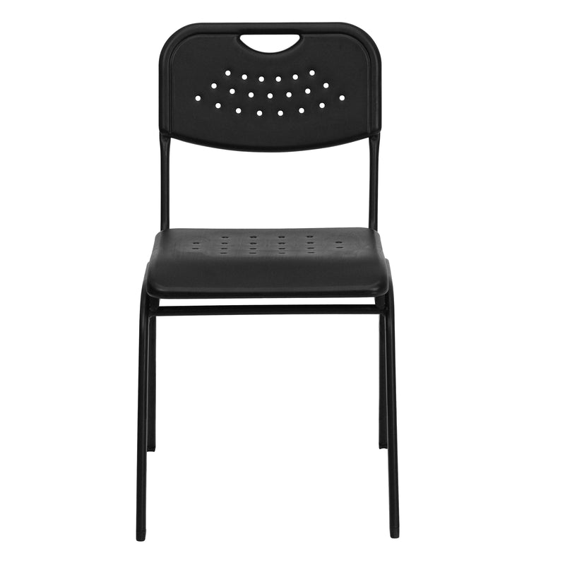 SINGLEWAVE Series 880 lb. Capacity Black Plastic Stack Chair with Open Back and Black Frame